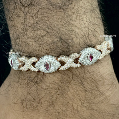 Moissanite Evil Eye Infinity Bracelet: Sterling Silver Unisex Design