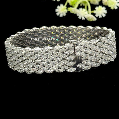 925 Sterling Silver Brilliant Marquise Cut VVS Moissanite 18 MM Unisex Bracelet