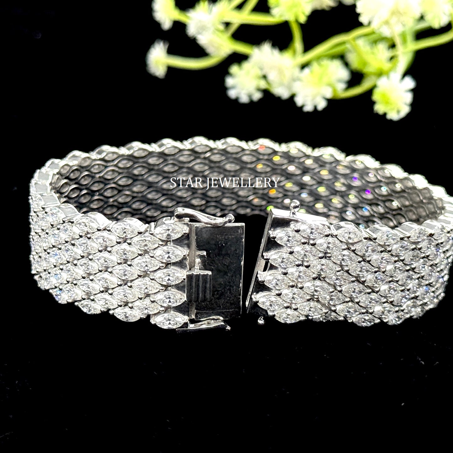 925 Sterling Silver Brilliant Marquise Cut VVS Moissanite 18 MM Unisex Bracelet
