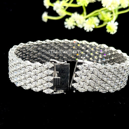 925 Sterling Silver Brilliant Marquise Cut VVS Moissanite 18 MM Unisex Bracelet