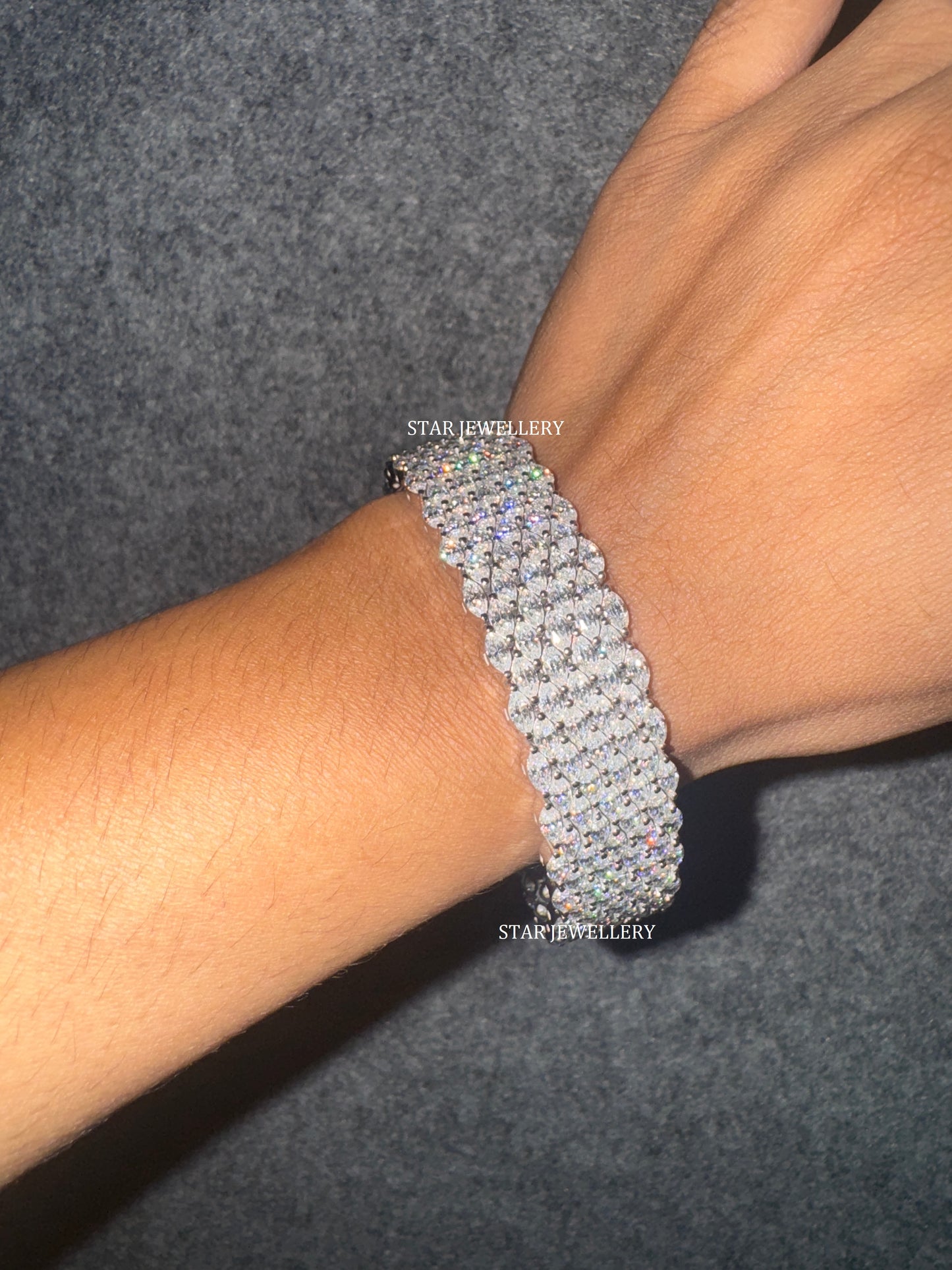 925 Sterling Silver Brilliant Marquise Cut VVS Moissanite 18 MM Unisex Bracelet