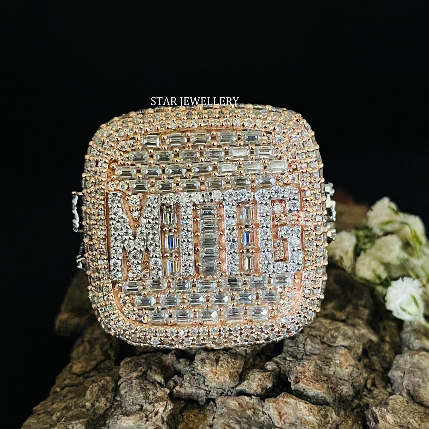 VVS Moissanite Championship Ring: 925 Sterling Silver, 10K Gold Plated