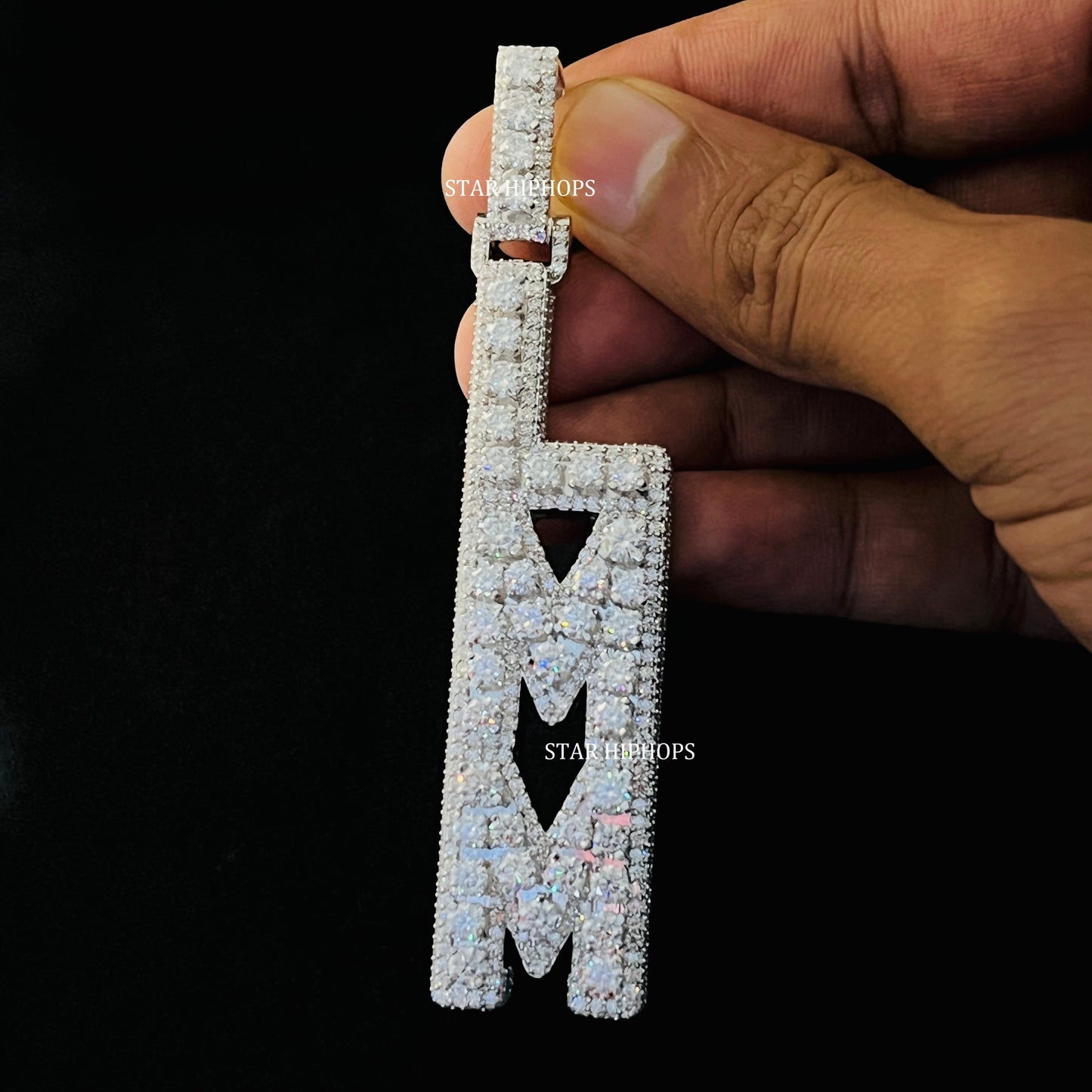 VVS Moissanite Icedout Vertical Letter Pendant