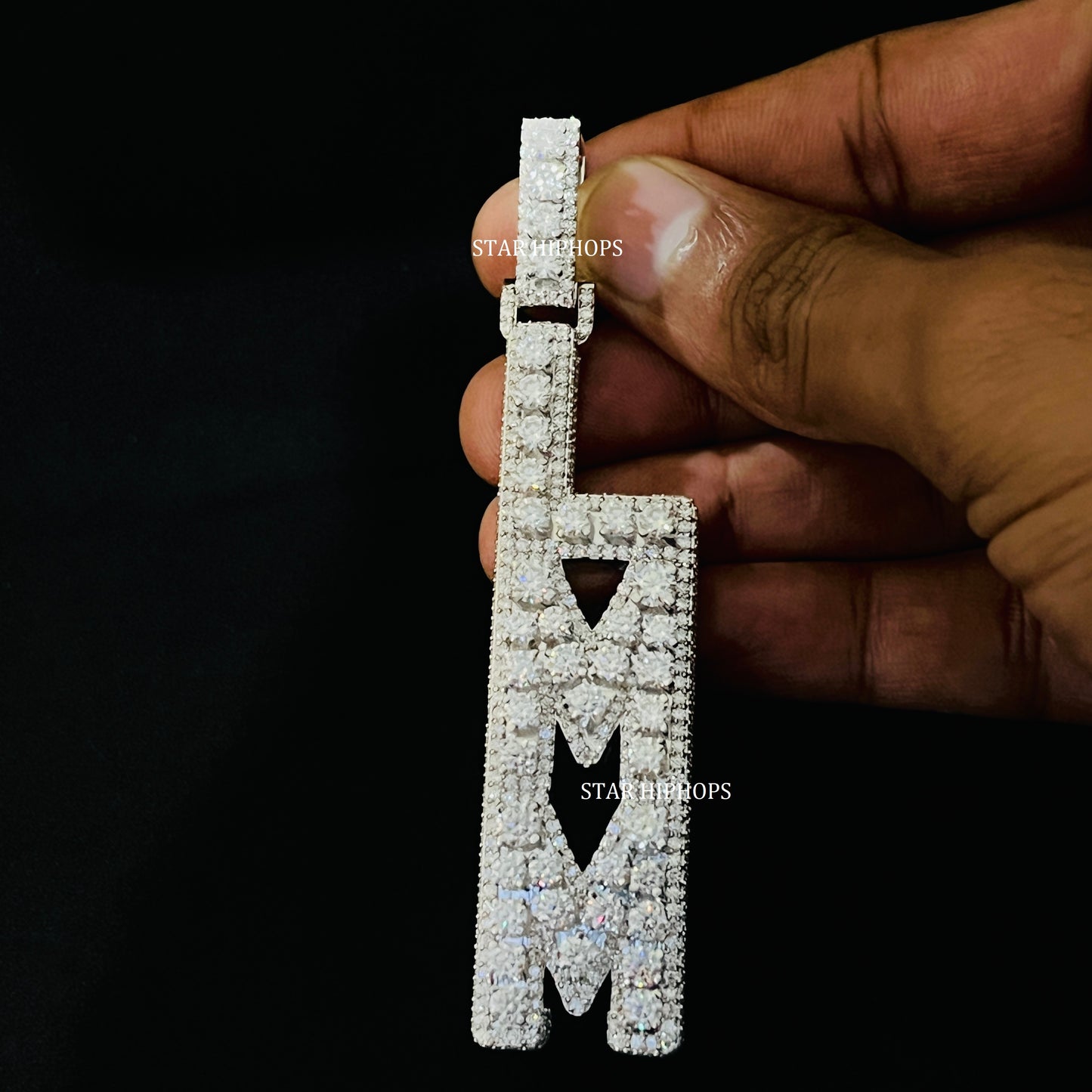 VVS Moissanite Icedout Vertical Letter Pendant