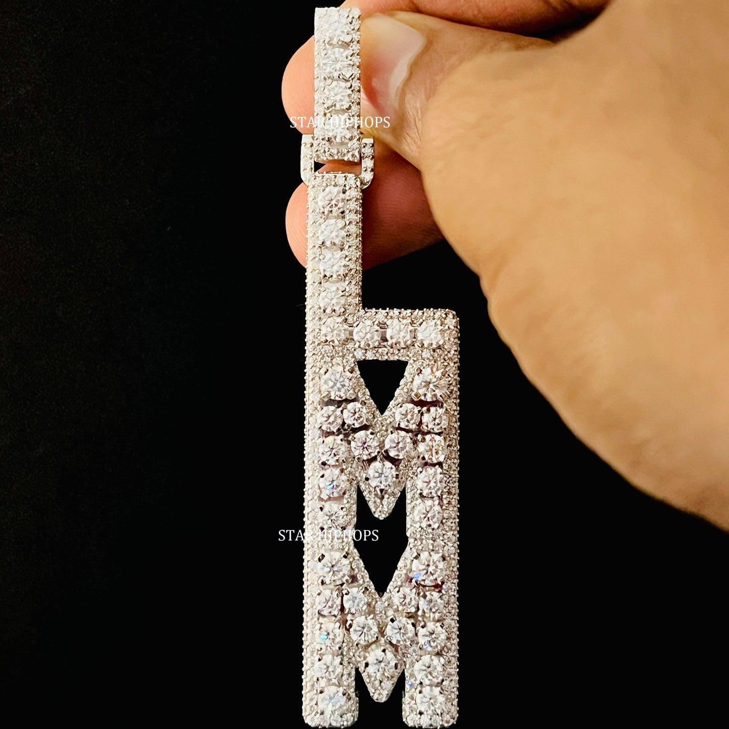 VVS Moissanite Icedout Vertical Letter Pendant