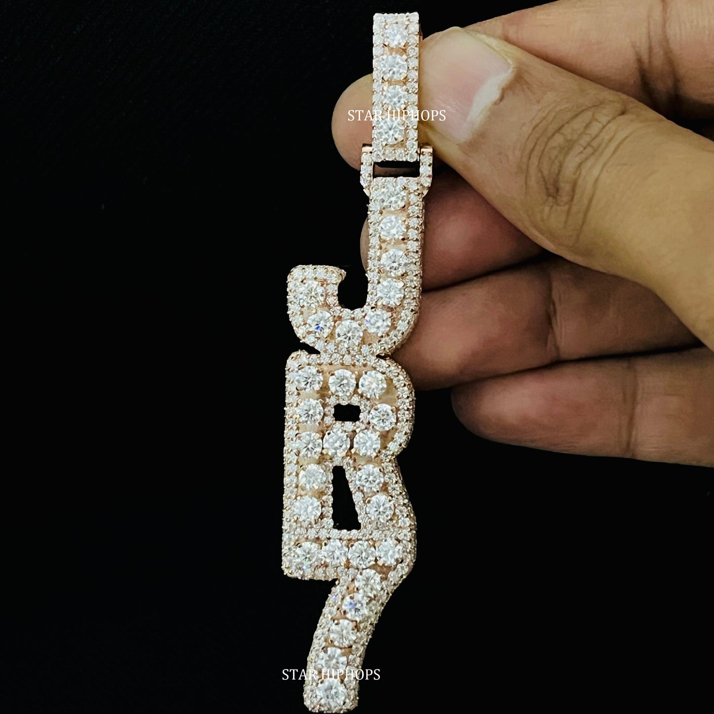 VVS Moissanite Icedout Vertical Letter Pendant