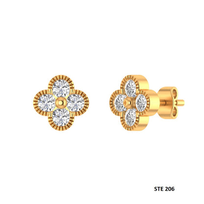 14K Solid Gold Four Stone Lab Grown Diamond Earring