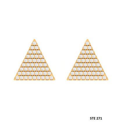 14K Solid Gold Pave Set Diamond Triangle Earring