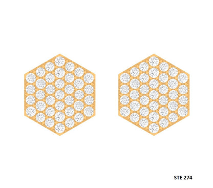 14K Solid Gold Pave Set Diamond Geometric Hexagon Earring