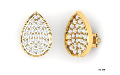 14K Solid Gold Pave Set Diamond Tear Drop Earring