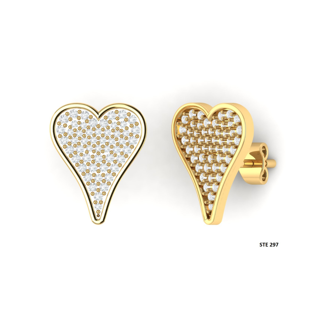 Natural Diamond Elongated Heart Solid Gold Earring