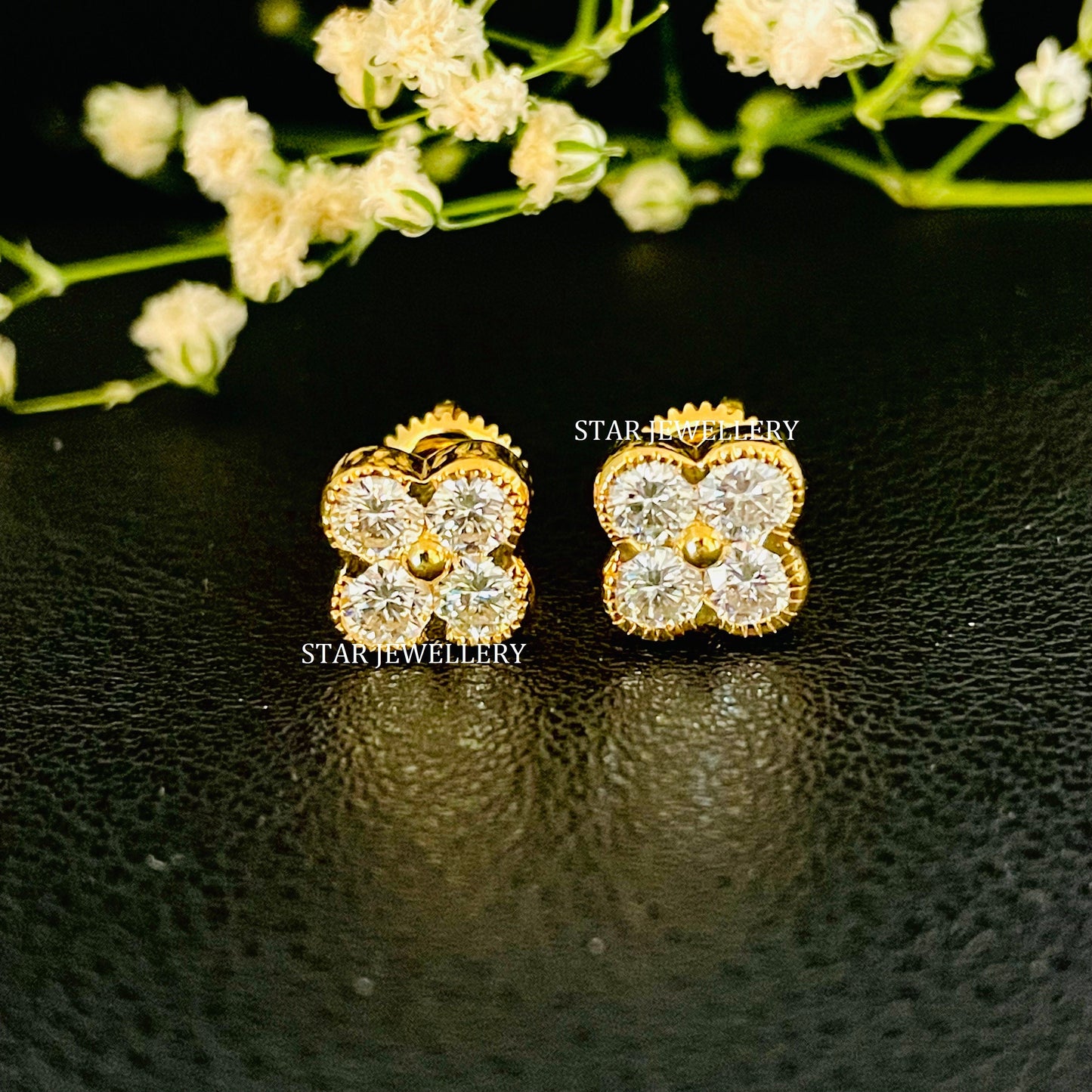 14K Solid Gold Four Stone Lab Diamond Earring