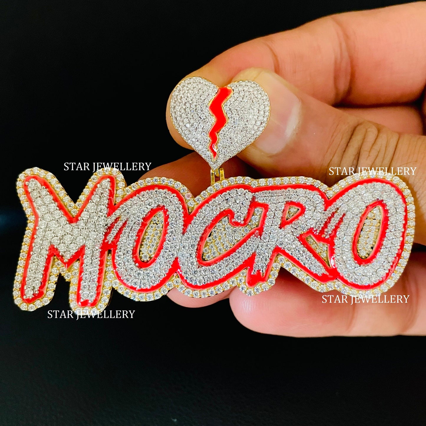 Custom Letter Name Moissanite Pendant with Night Glow Enamel