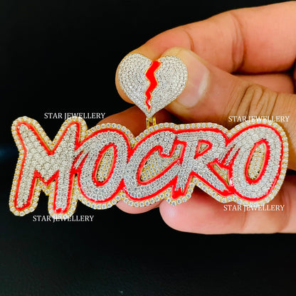 Custom Letter Name Moissanite Pendant with Night Glow Enamel