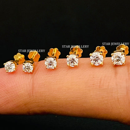 14K Solid Gold Lab Grown Diamond Stud Earring