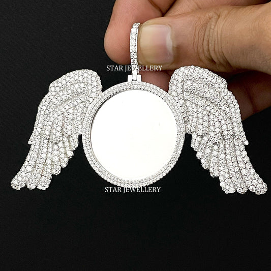 VVS Moissanite Icedout Angel Wings Memory Pendant with Picture