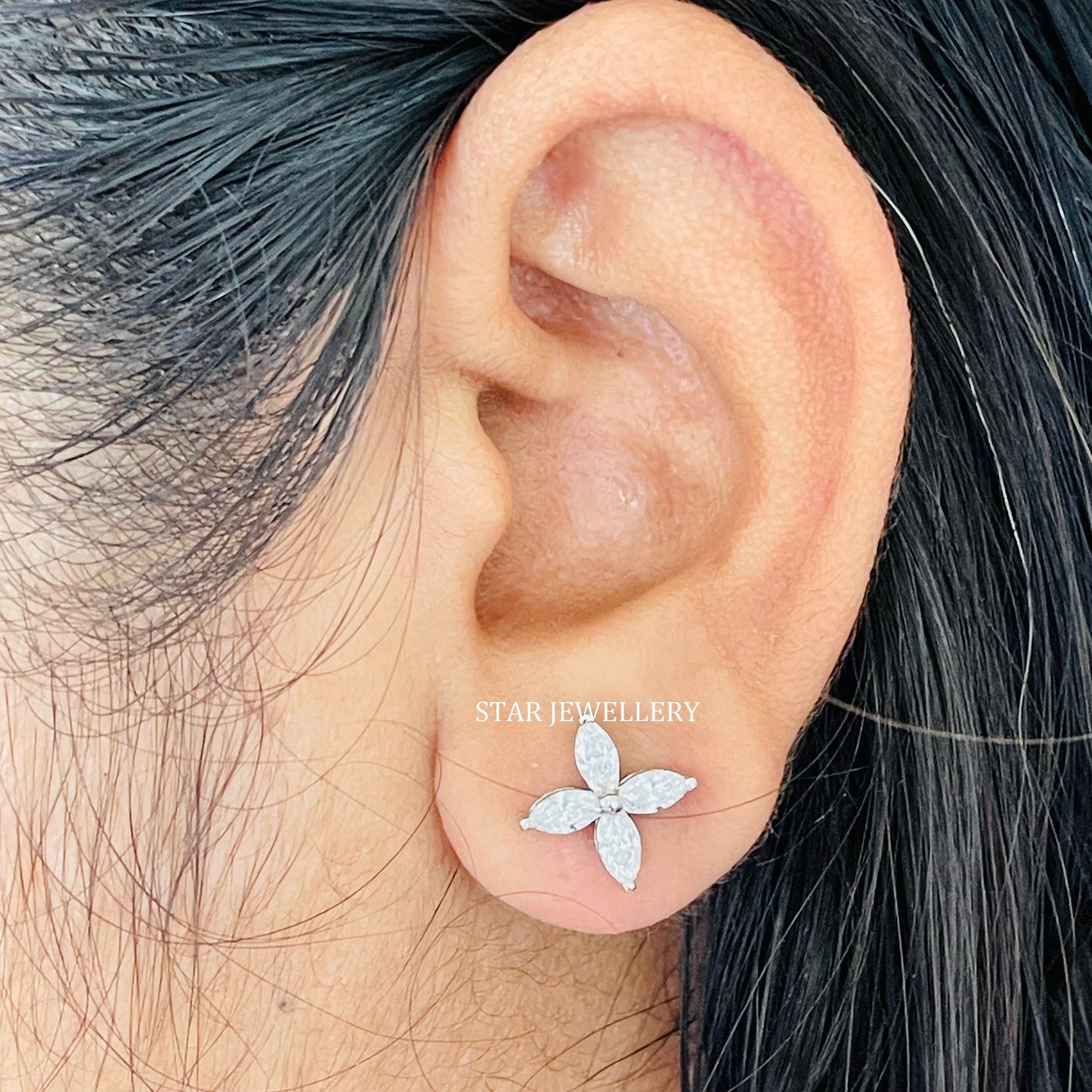 1.00 Ct Marquise Cut Lab Grown Diamond Four Leaf Clover Earrings