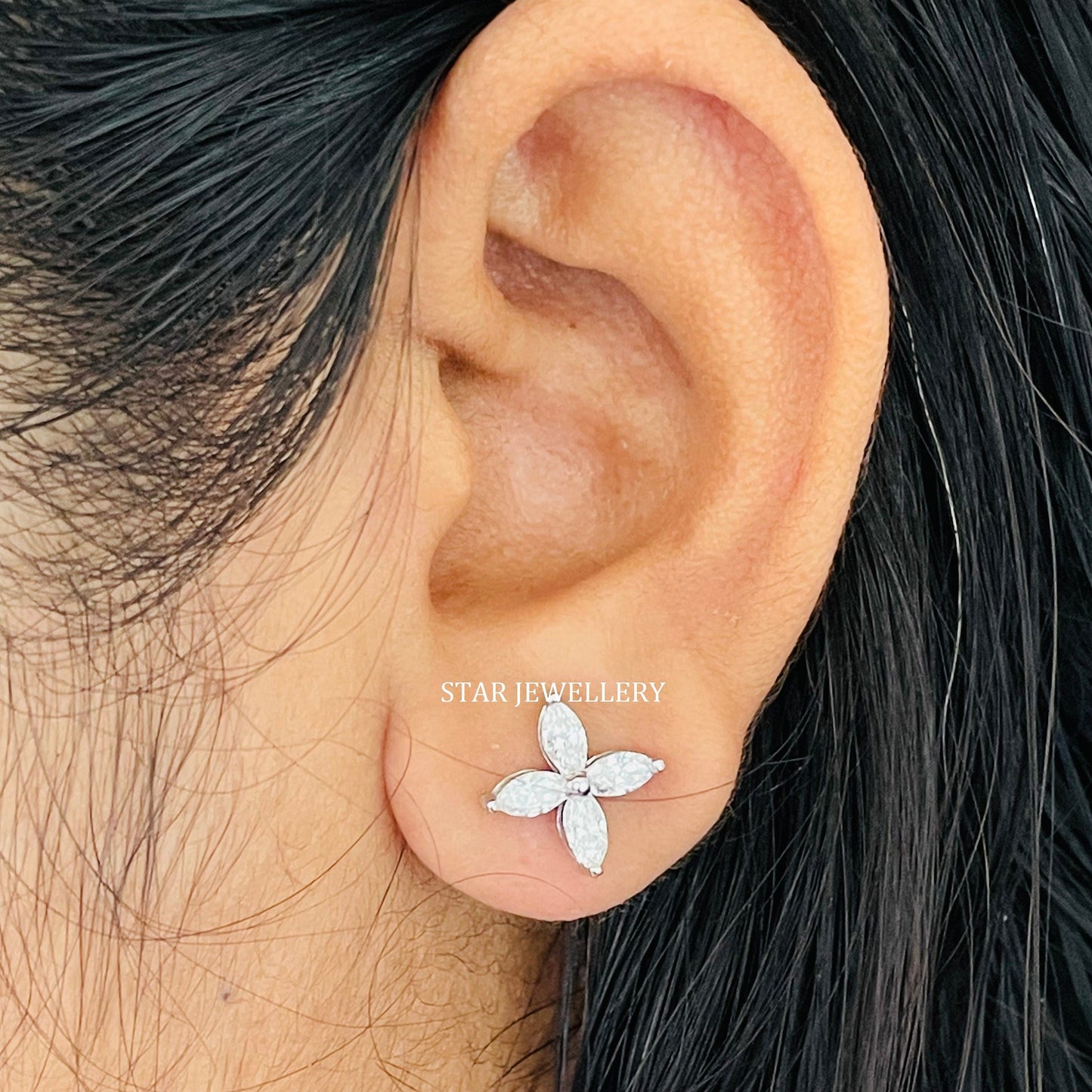 1.00 Ct Marquise Cut Lab Grown Diamond Four Leaf Clover Earrings