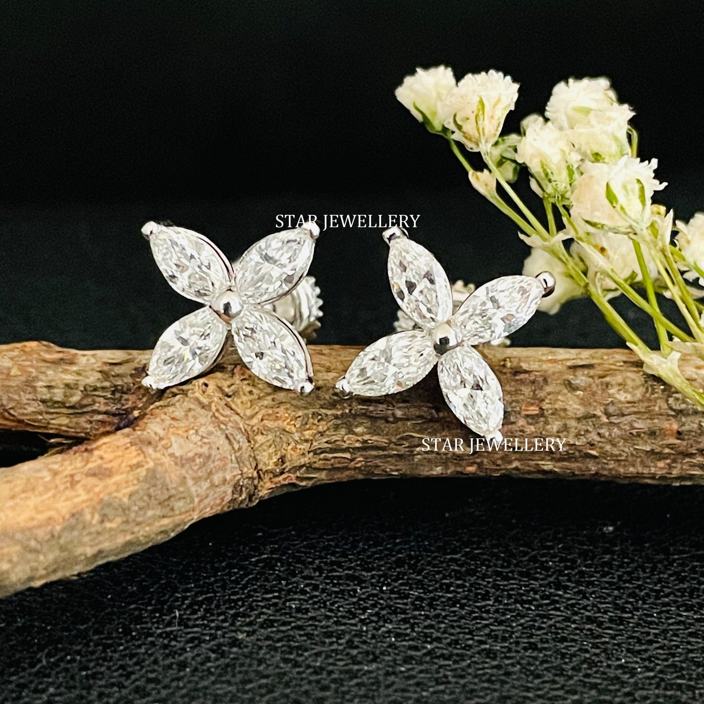 1.00 Ct Marquise Cut Lab Grown Diamond Four Leaf Clover Earrings