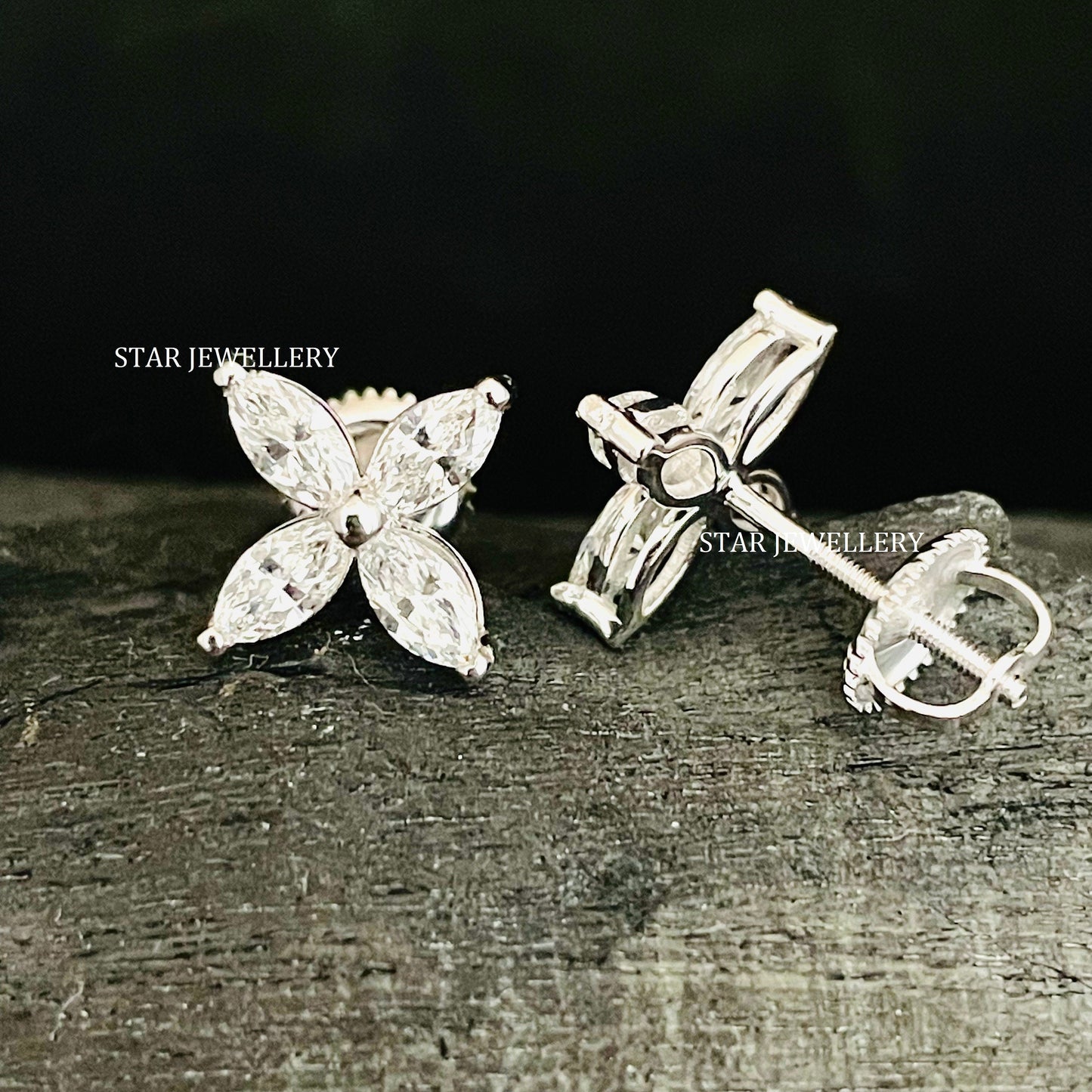 1.00 Ct Marquise Cut Lab Grown Diamond Four Leaf Clover Earrings