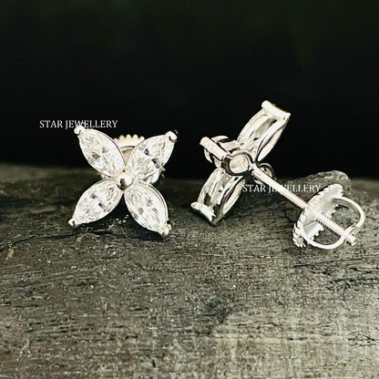 1.00 Ct Marquise Cut Lab Grown Diamond Four Leaf Clover Earrings