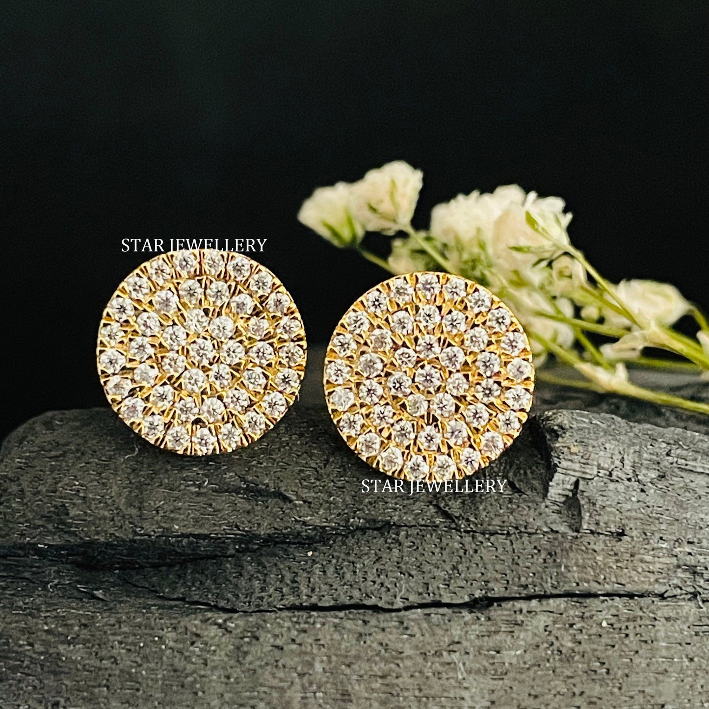 14K Solid Gold Pave Set Diamond Circle Earring