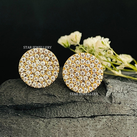 14K Solid Gold Pave Set Diamond Circle Earring