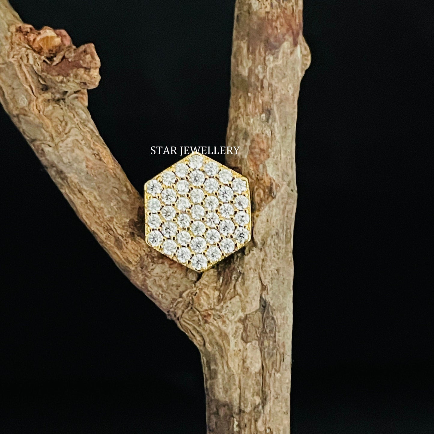 14K Solid Gold Pave Set Diamond Geometric Hexagon Earring