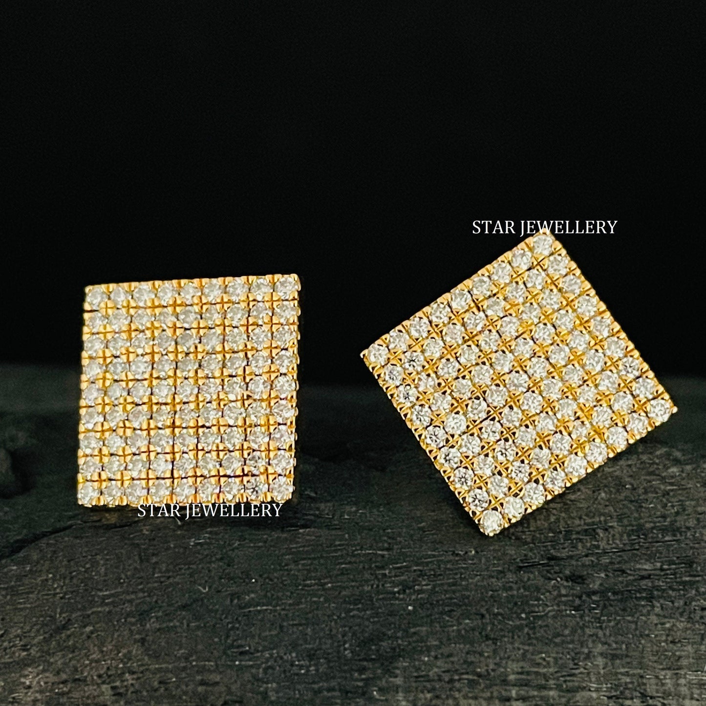 Unisex Pave Diamond  Set Square Earrings