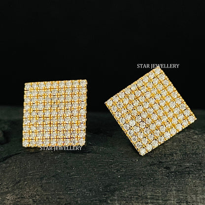 Unisex Pave Diamond  Set Square Earrings