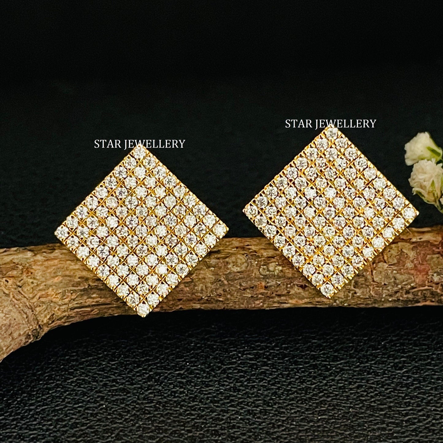 Unisex Pave Diamond  Set Square Earrings