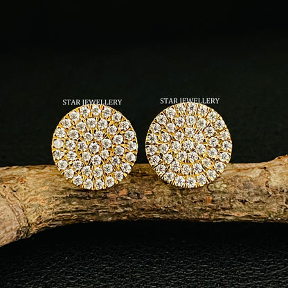 14K Solid Gold Pave Set Diamond Circle Earring