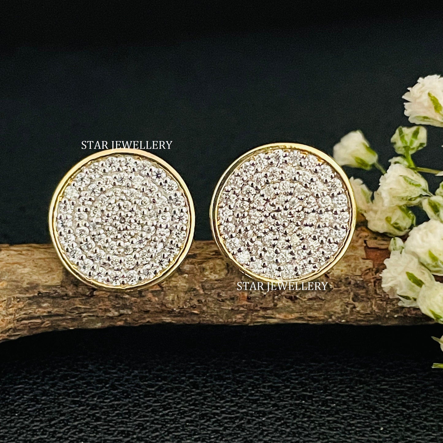 14K Solid Gold Pave Set Diamond Circle Earring