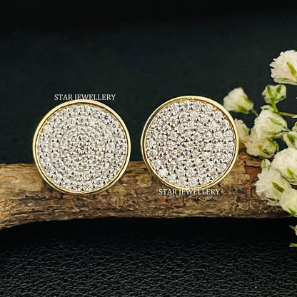 14K Solid Gold Pave Set Diamond Circle Earring