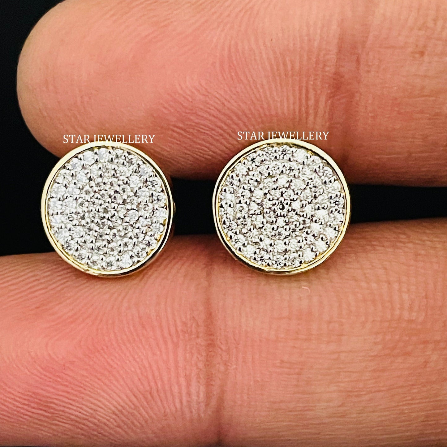 14K Solid Gold Pave Set Diamond Circle Earring