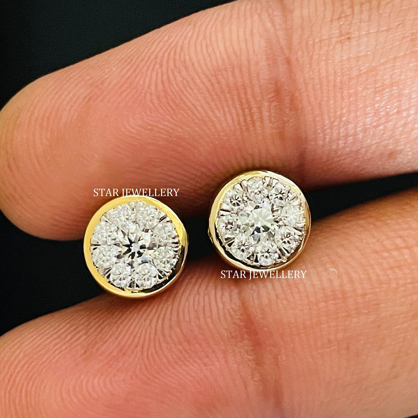 14K Solid Gold Diamond Cluster Earring