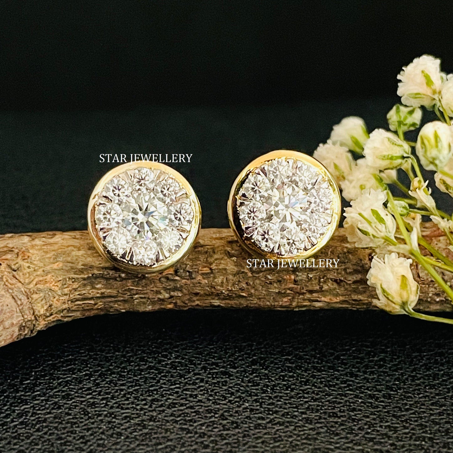 14K Solid Gold Diamond Cluster Earring