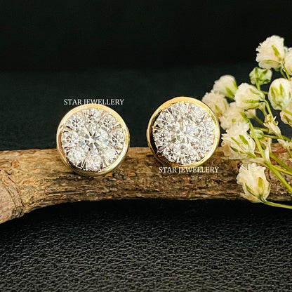 14K Solid Gold Diamond Cluster Earring
