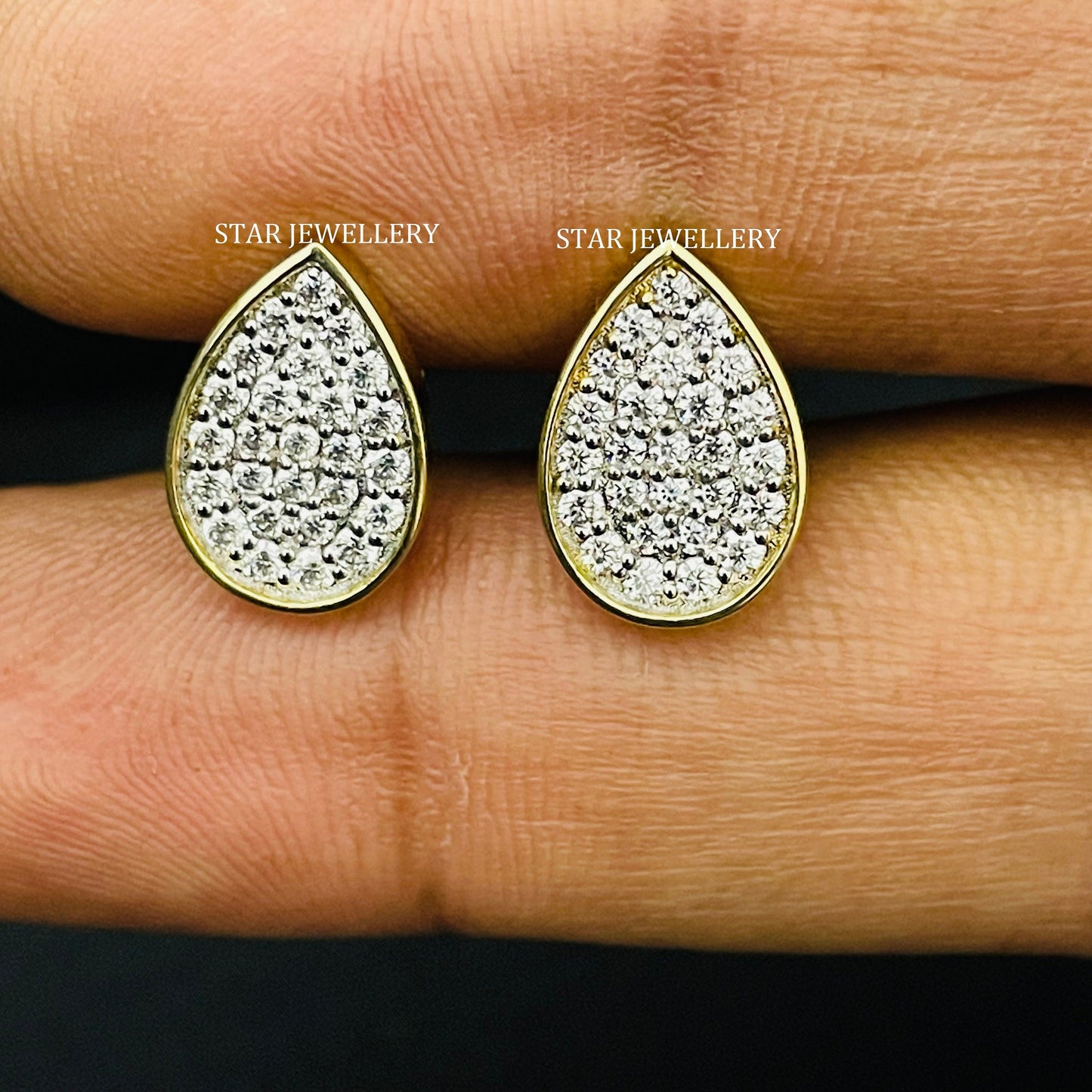 14K Solid Gold Pave Set Diamond Tear Drop Earring