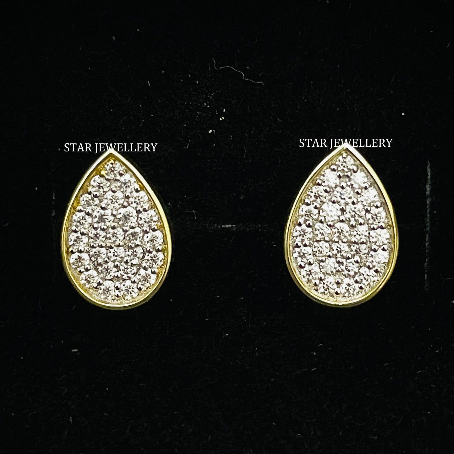 14K Solid Gold Pave Set Diamond Tear Drop Earring