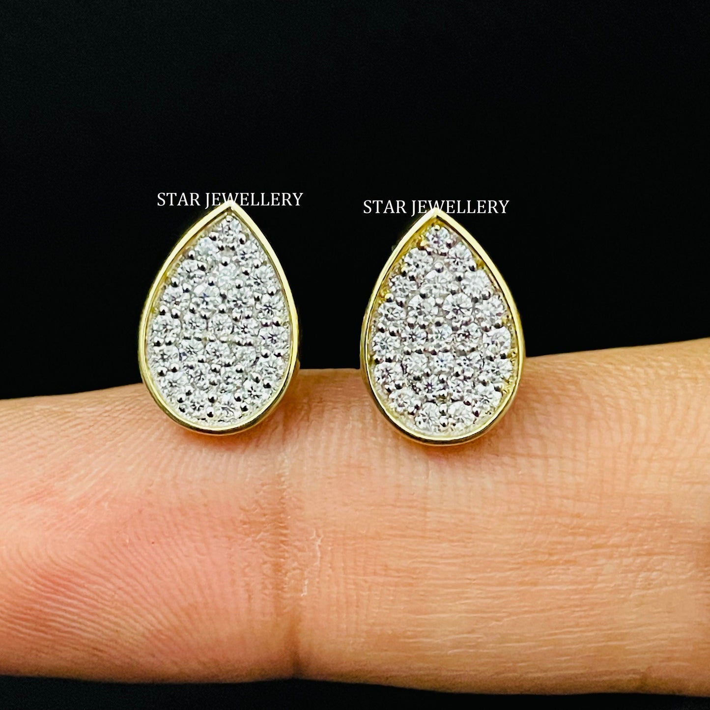 14K Solid Gold Pave Set Diamond Tear Drop Earring