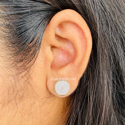 14K Solid Gold Pave Set Diamond Circle Earring