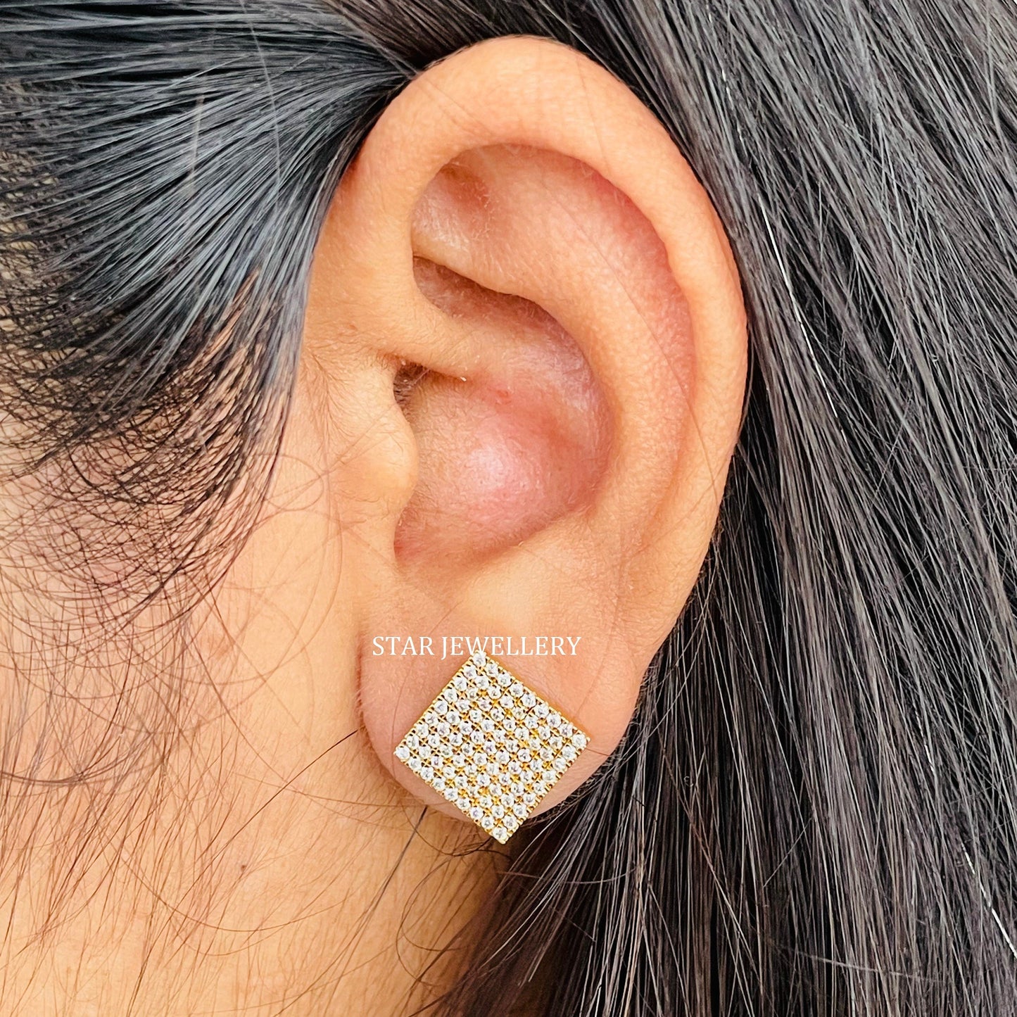 Unisex Pave Diamond  Set Square Earrings