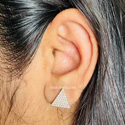 14K Solid Gold Pave Set Diamond Triangle Earring