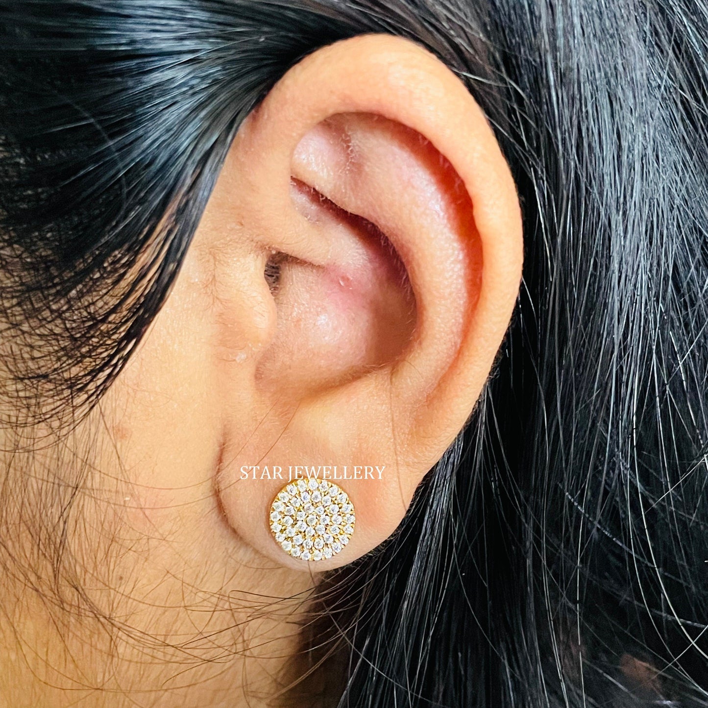 14K Solid Gold Pave Set Diamond Circle Earring