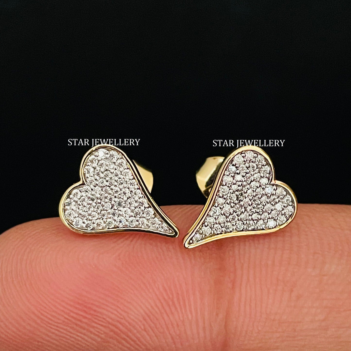 Natural Diamond Elongated Heart Solid Gold Earring