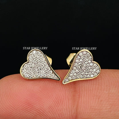 Natural Diamond Elongated Heart Solid Gold Earring