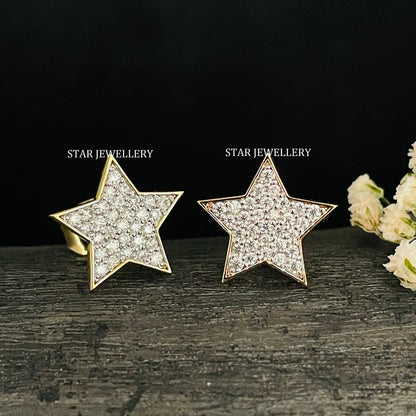 Natural Diamond Iced STAR Solid Gold Earring