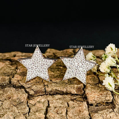 Natural Diamond Iced STAR Solid Gold Earring