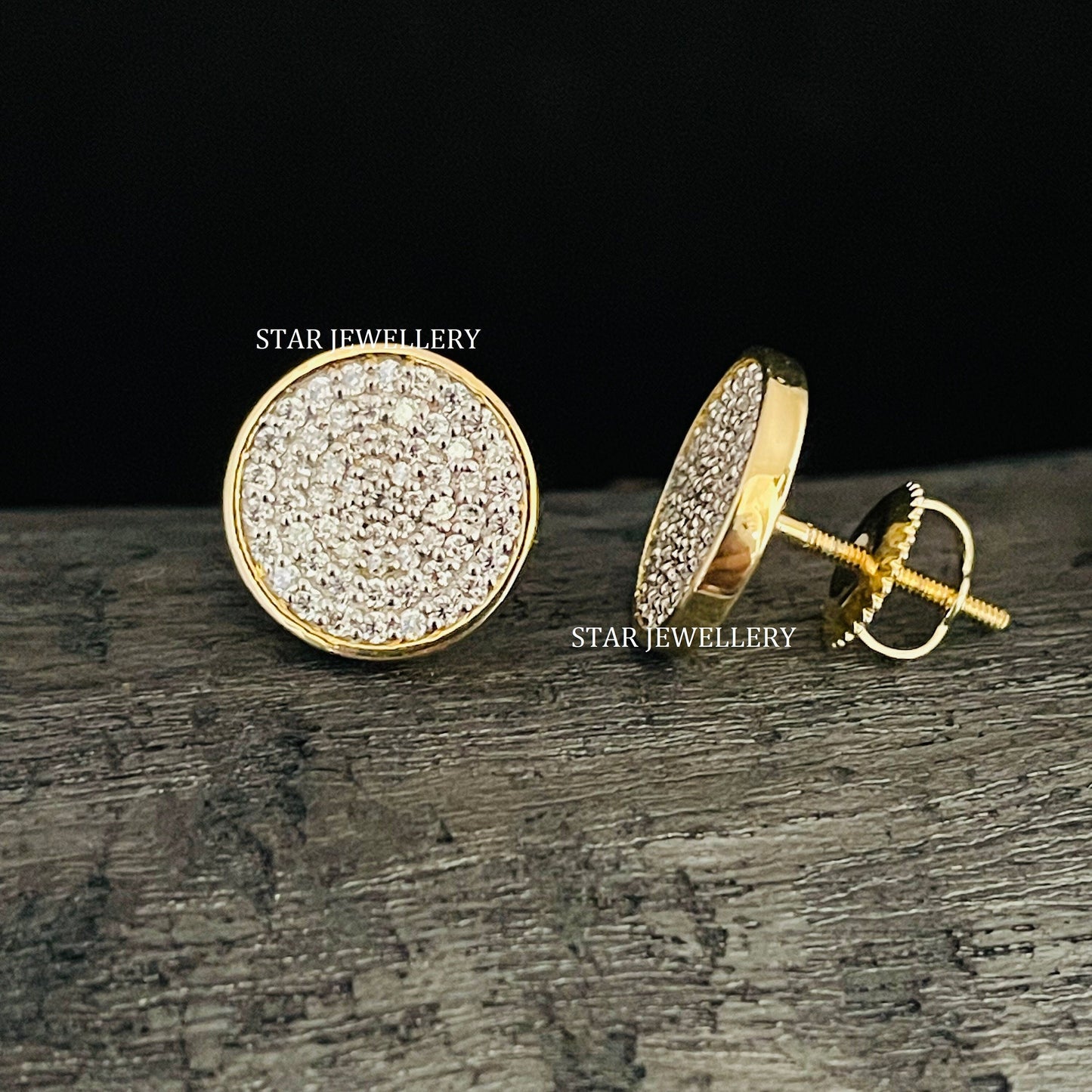 14K Solid Gold Pave Set Diamond Circle Earring